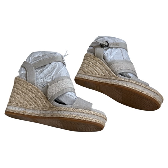 Toms Madelyn Pebble Grey Canvas Embossed Braided Suede Wedge Sandals Size 6.5 - Picture 5 of 7